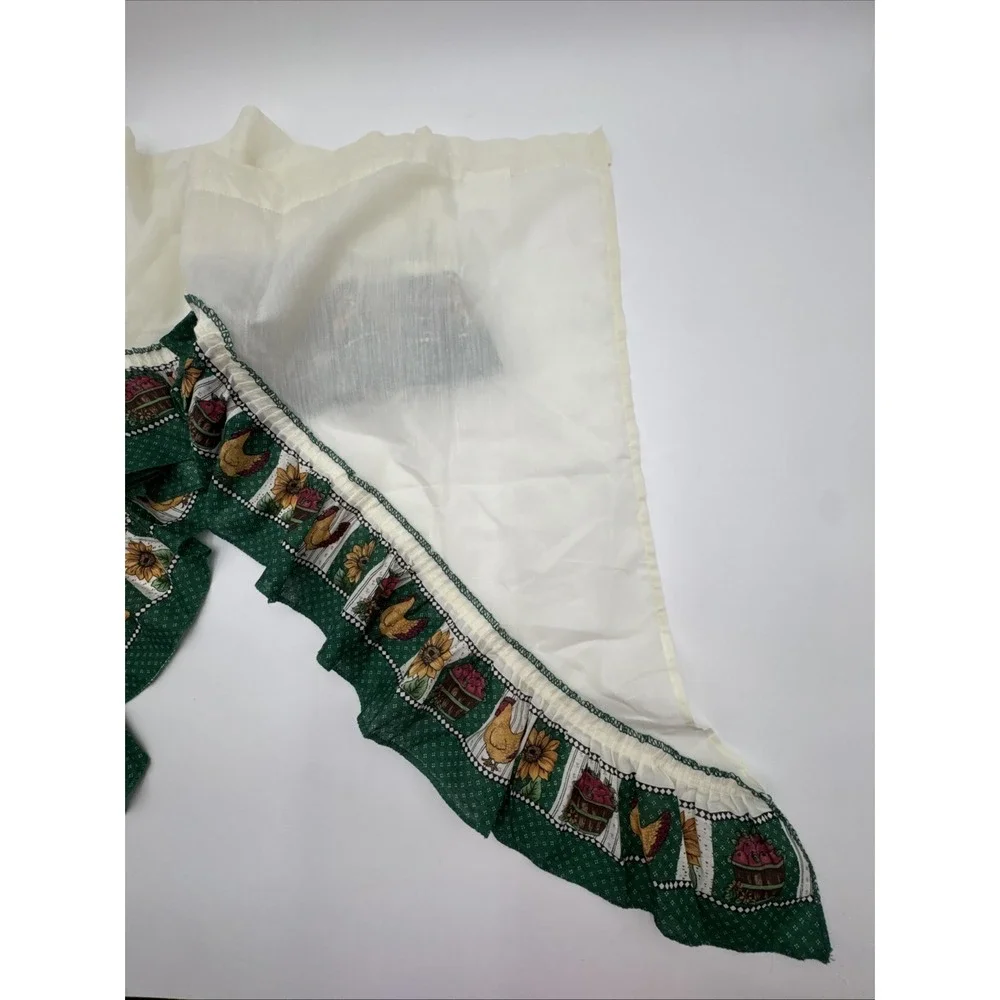 Vintage Cottagecore Sunflower Chicken Apple Country Valance Swag 2 Curtains